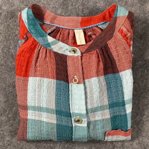 Anthropologie Pilcro Breezy Button Down Bohemian Plaid Buffalo Top Blouse Small - Picture 15 of 16